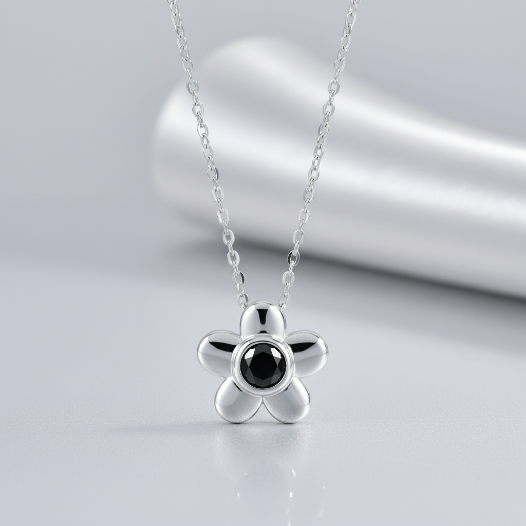 0.5Ct 5mm Black Moissanite Pendant Necklace