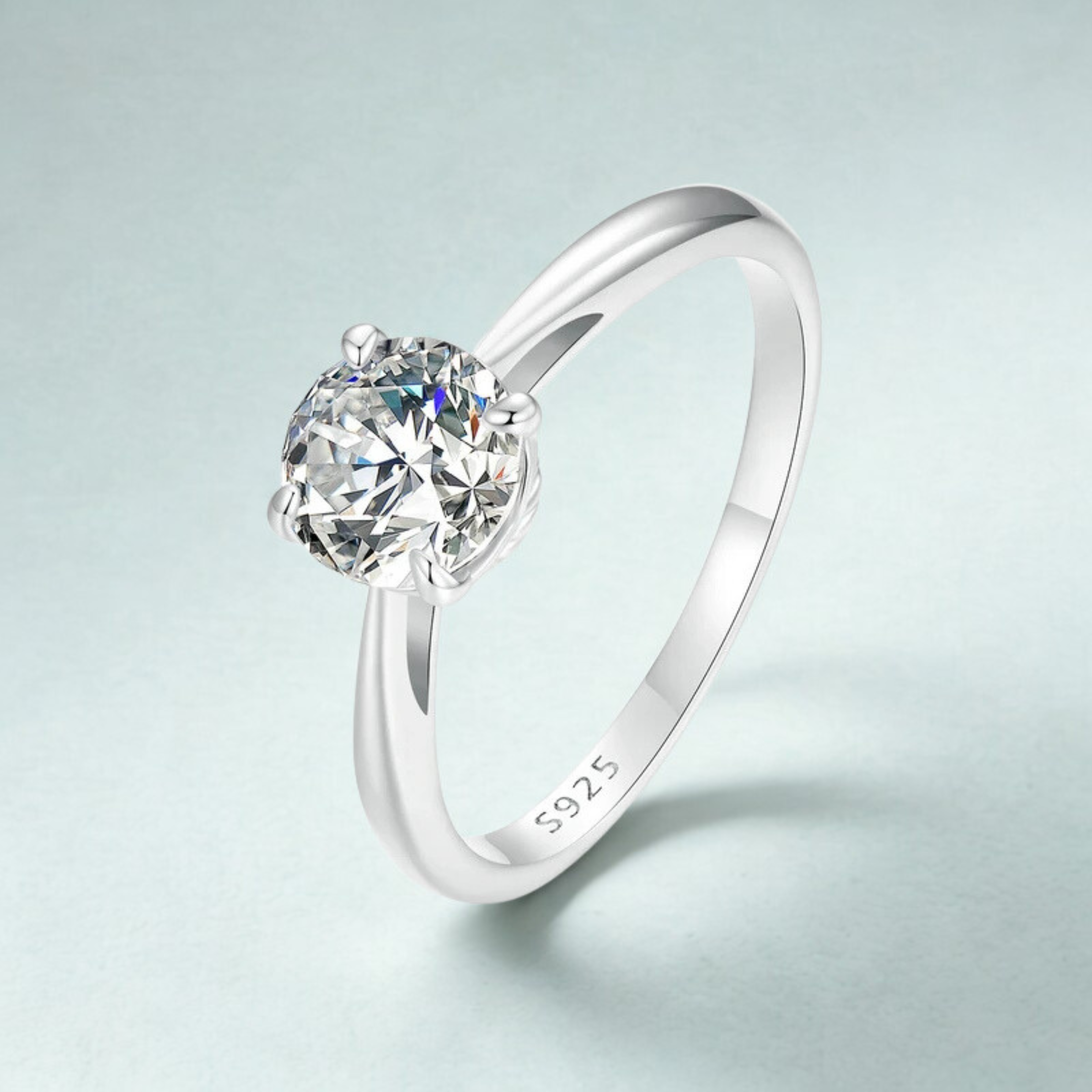 1.0CT Round Moissanite 18K Gold Plated Silver Ring