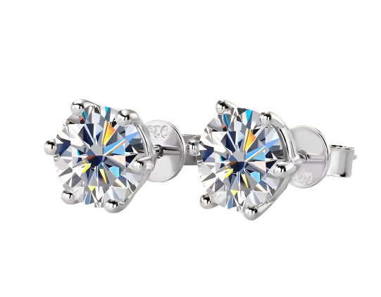 925 Silver 8MM 2CT Moissanite Stud Diamond Earrings