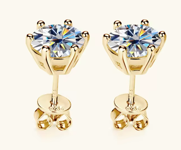 925 Silver 6.5MM 1CT Moissanite Stud Diamond Earrings