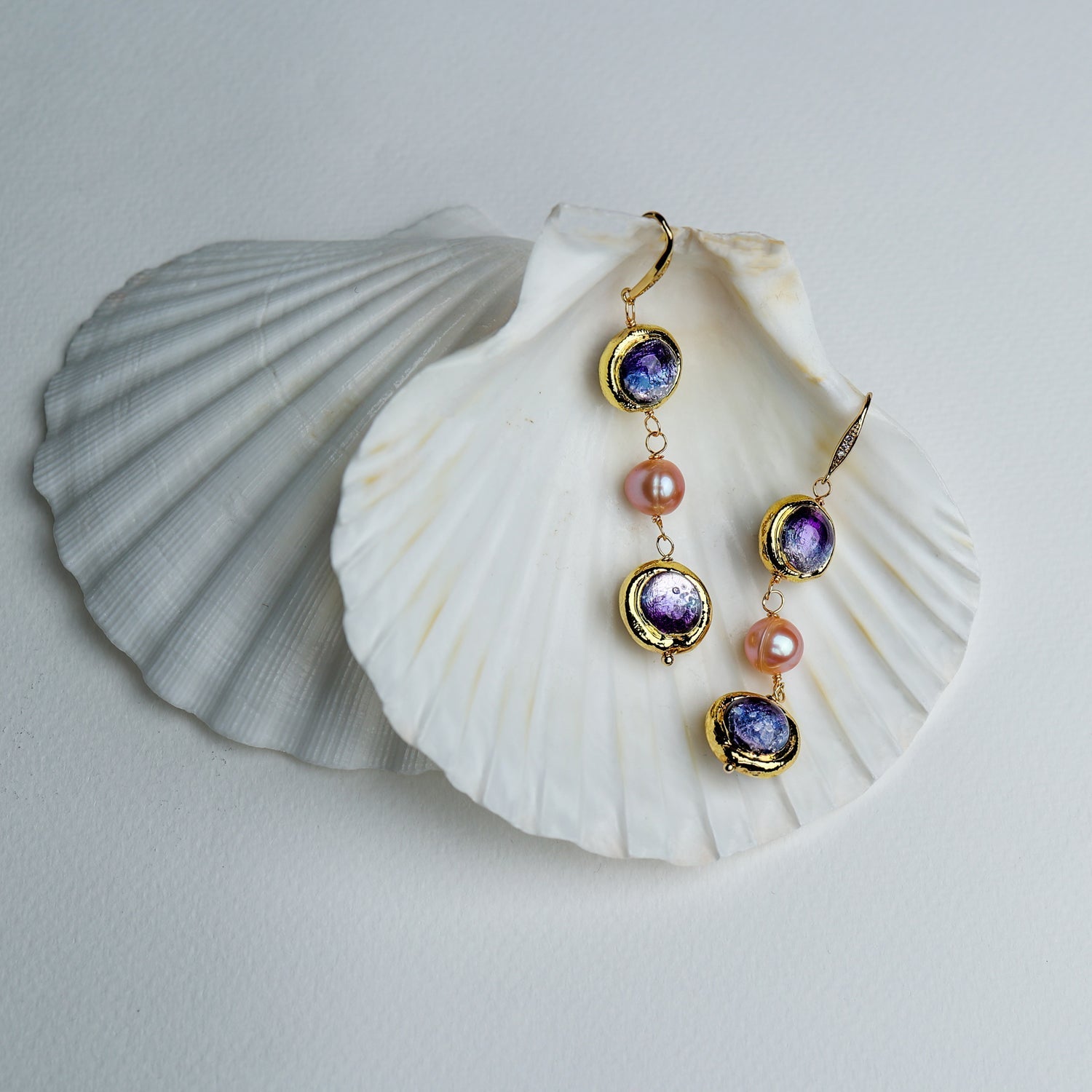 Natural keshi pearl purple murano glass charm necklace
