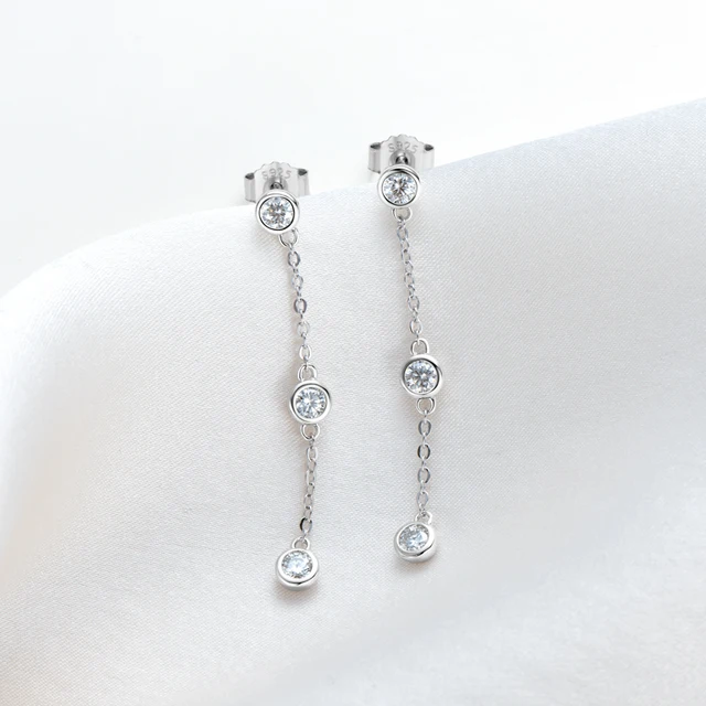 925 Silver 3MM 0.1CT Tassel Moissanite Diamond Earrings