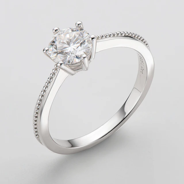 Elegant 925 Silver 1ct 6.5mm Moissanite Diamond Ring