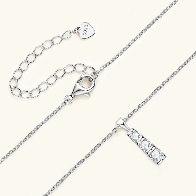 0.5mm 3 stone Moissanite Diamond Pendant Silver Necklace