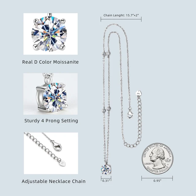 2Ct 8mm Moissanite Diamond Pendant Silver Necklace