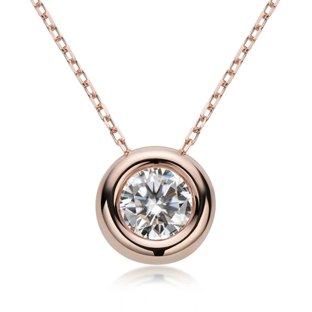 1Ct 6.5mm Moissanite Diamond Bezel Pendant Necklace