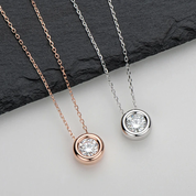 1Ct 6.5mm Moissanite Diamond Bezel Pendant Necklace