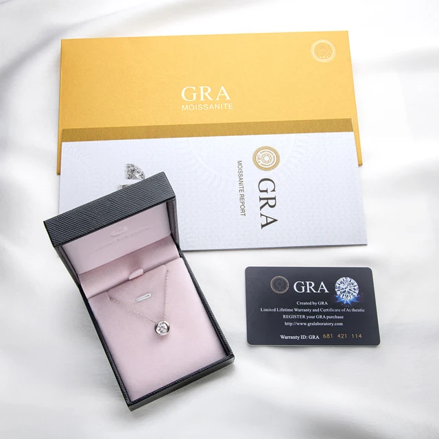 1Ct 6.5mm Moissanite Diamond Bezel Pendant Necklace