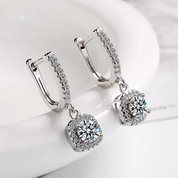 925 Silver 6.5MM 1CT Moissanite Diamond Square Drop Earrings