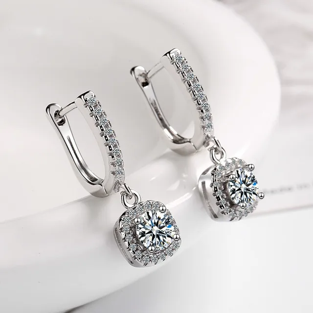 925 Silver 6.5MM 1CT Moissanite Diamond Square Drop Earrings