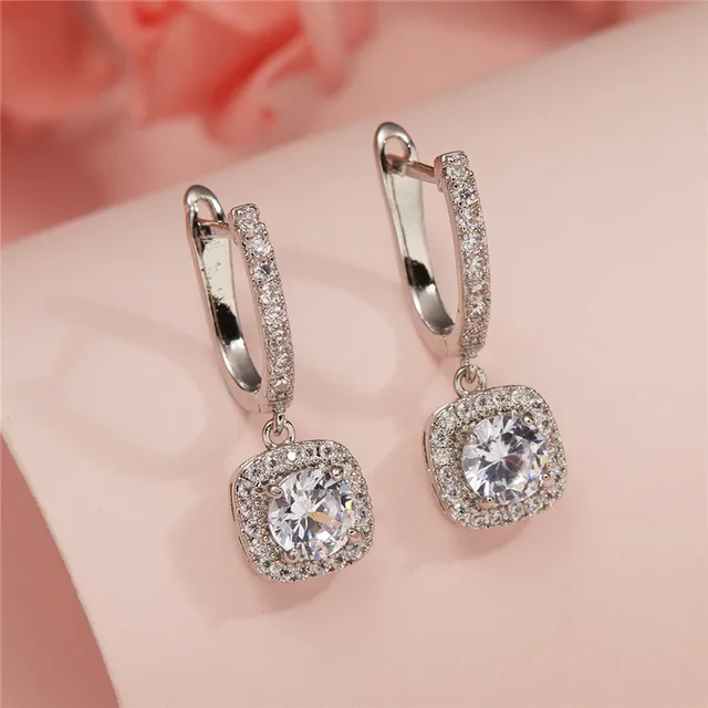 925 Silver 6.5MM 1CT Moissanite Diamond Square Drop Earrings