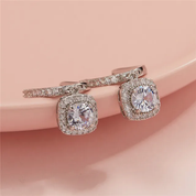 925 Silver 6.5MM 1CT Moissanite Diamond Square Drop Earrings