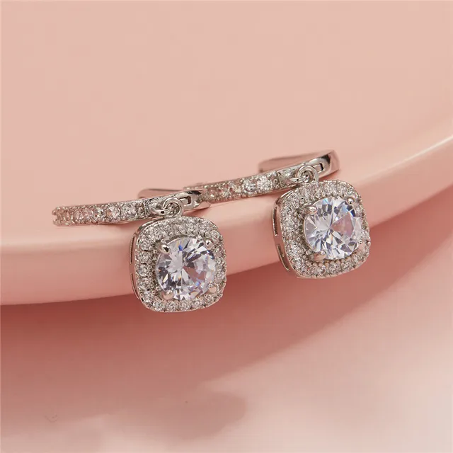 925 Silver 6.5MM 1CT Moissanite Diamond Square Drop Earrings