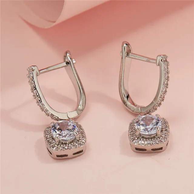 925 Silver 6.5MM 1CT Moissanite Diamond Square Drop Earrings