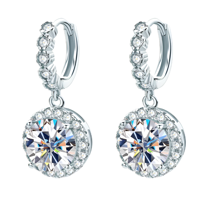 925 Silver 8MM 2CT Moissanite Drop Diamond Earrings