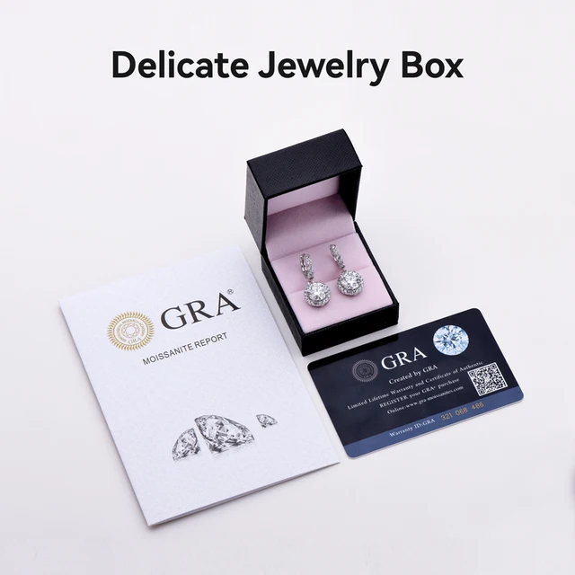 925 Silver 8MM 2CT Moissanite Drop Diamond Earrings