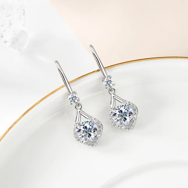 925 Silver 6.5MM 1CT Moissanite Diamond Drop Earrings