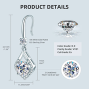 925 Silver 6.5MM 1CT Moissanite Diamond Drop Earrings