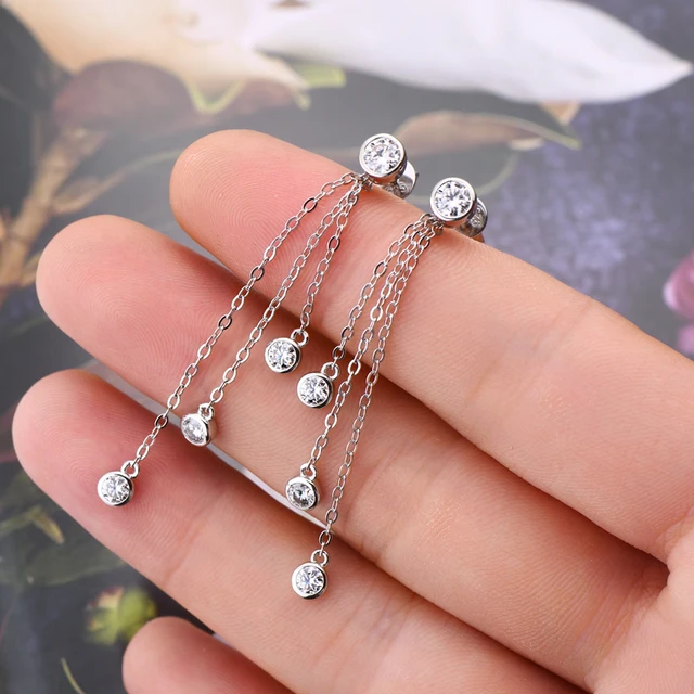 925 Silver 4MM 0.3CT Moissanite Diamond Tassel Earrings