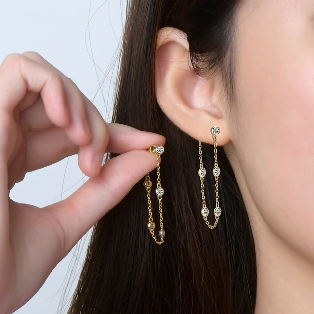 925 Silver 3MM 0.1CT Moissanite Diamond Tassel Earrings