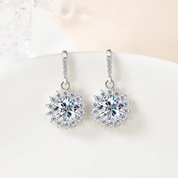 925 Silver 6.5MM 1CT Moissanite Diamond Drop Flower Earrings