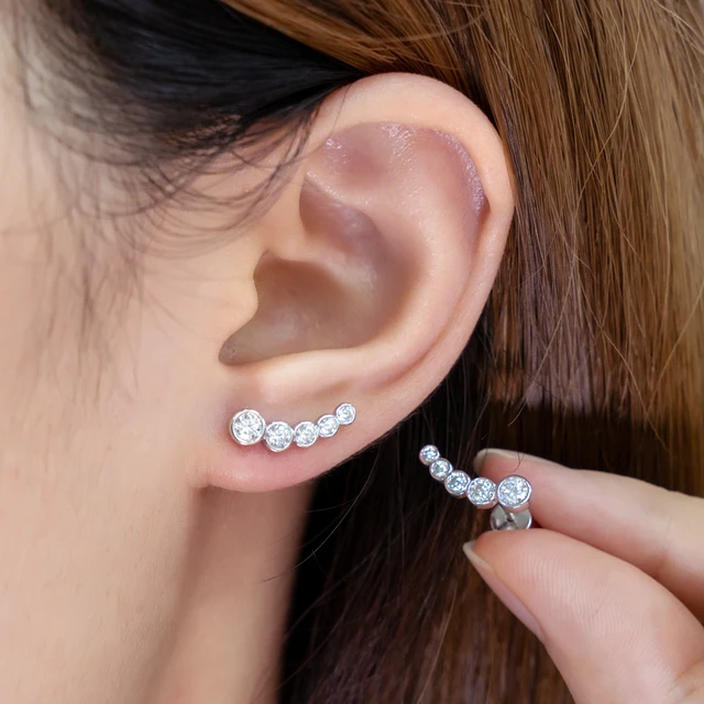 925 Silver 3.5mm 0.2CT Moissanite Diamond Climber Earrings