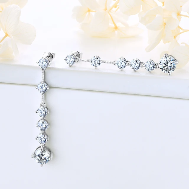 925 Silver 8MM 2CT Moissanite Long Drop Diamond Earrings