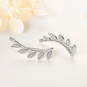 925 Silver 1.5mm Moissanite Climber Leaf Earrings