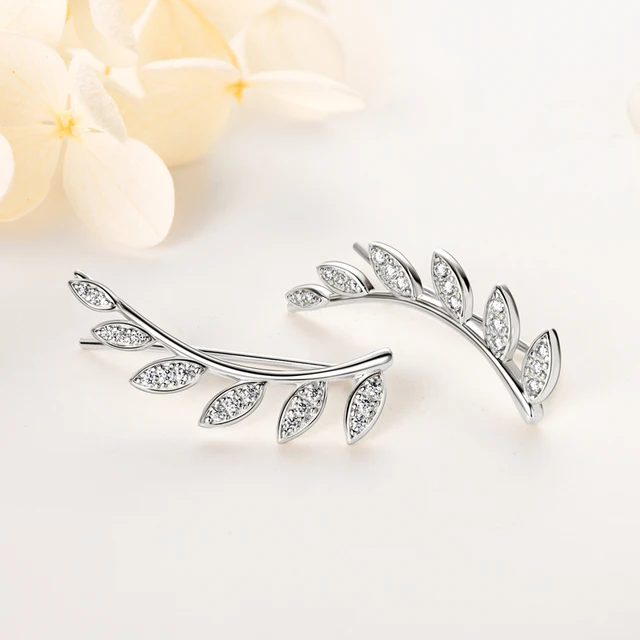 925 Silver 1.5mm Moissanite Climber Leaf Earrings
