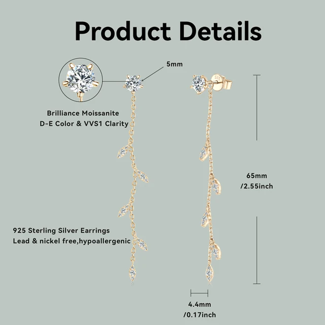 925 Silver 5mm 0.5CT Moissanite Diamond Earrings