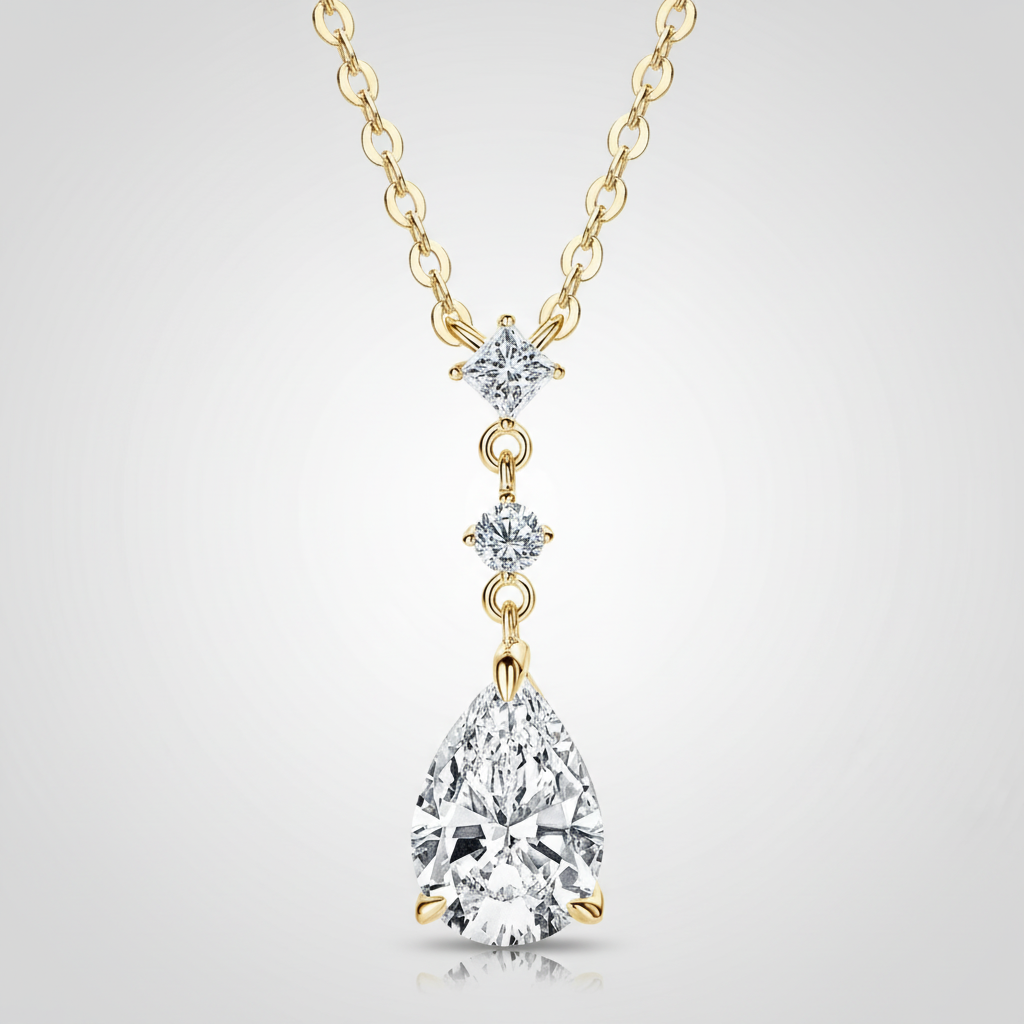 2Ct 7×10mm pear Moissanite Diamond Pendant Necklace