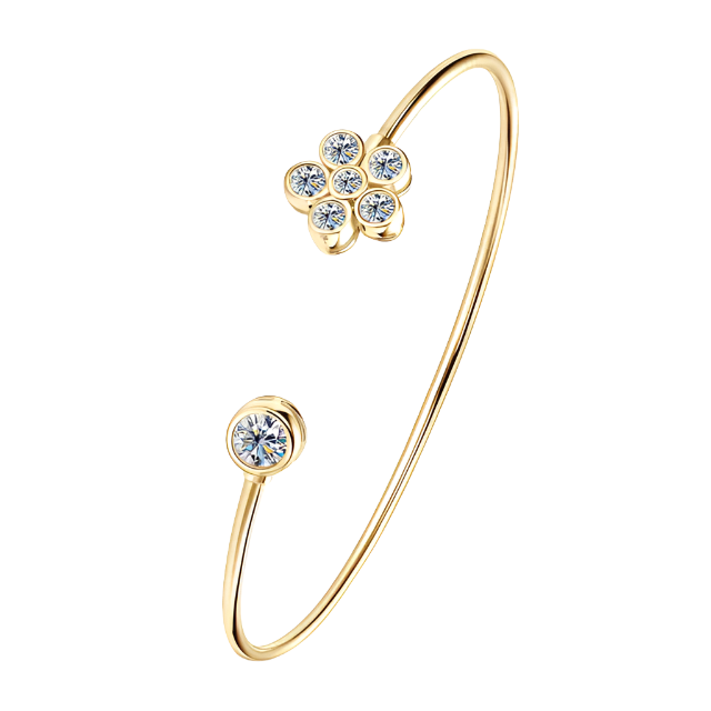 925 Silver Moissanite Flower Cuff Bracelet