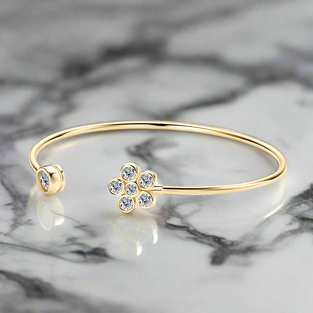 925 Silver Moissanite Flower Cuff Bracelet
