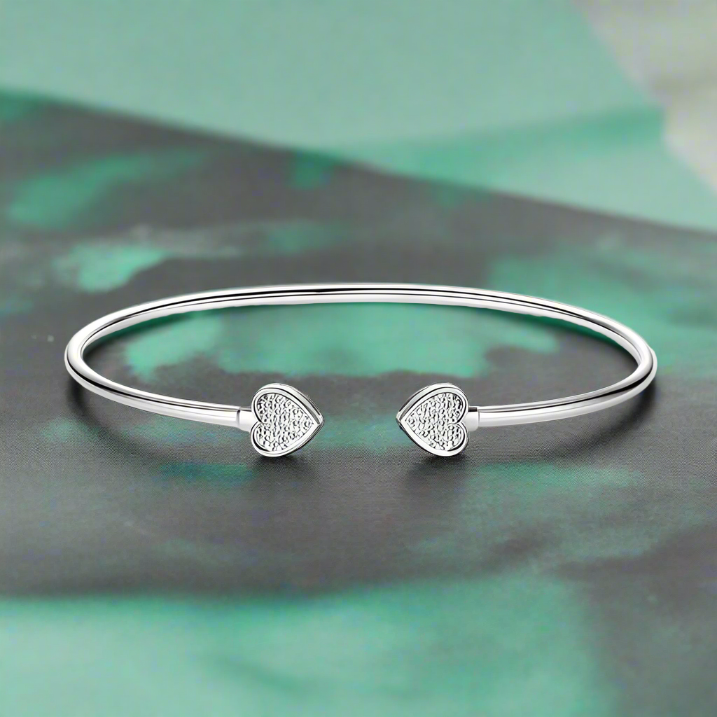 925 Silver Moissanite Heart Cuff Bracelet