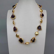 Amethysts rough nugget necklace 23"