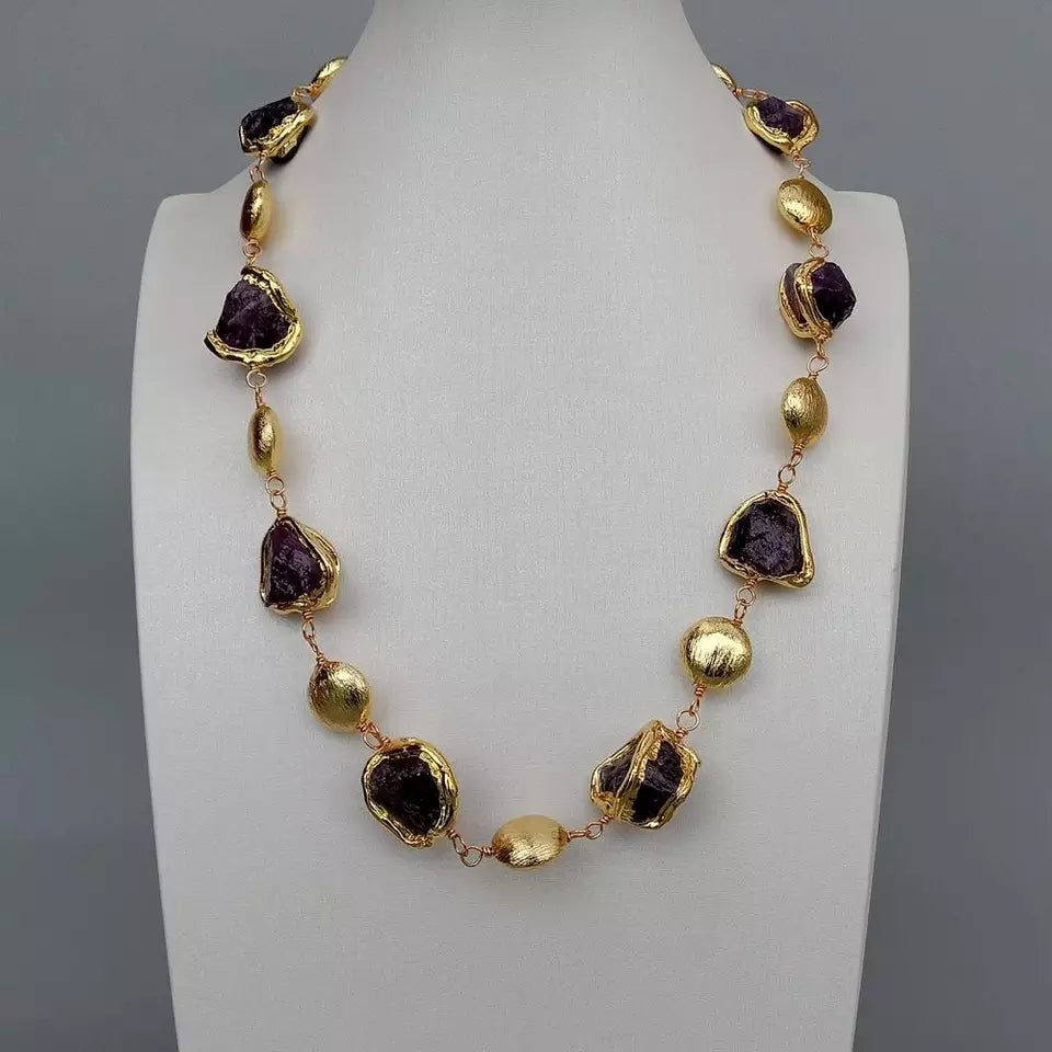 Amethysts rough nugget necklace 23"