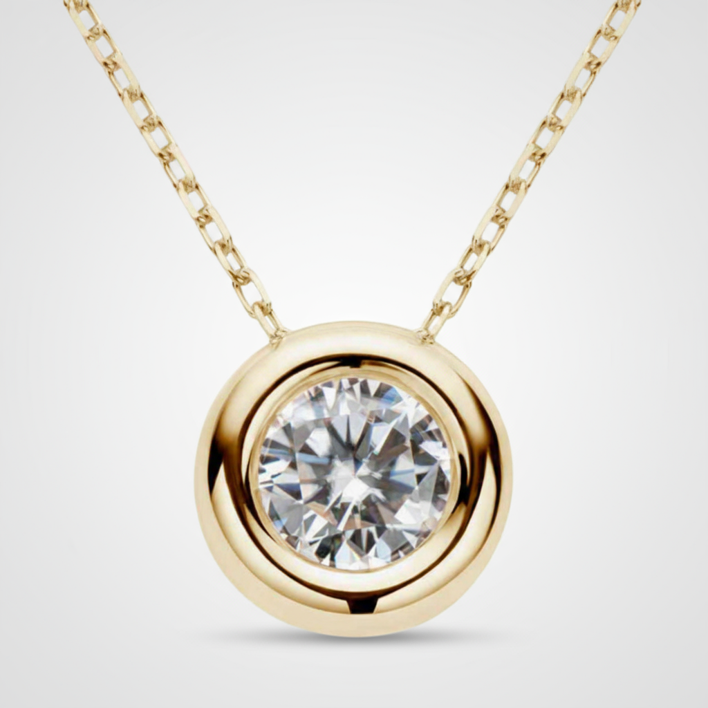 1Ct 6.5mm Moissanite Diamond Bezel Pendant Necklace