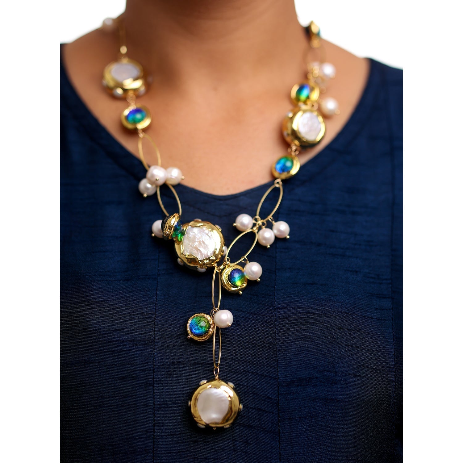 Natural Freshwater Pearl murano glass Necklace