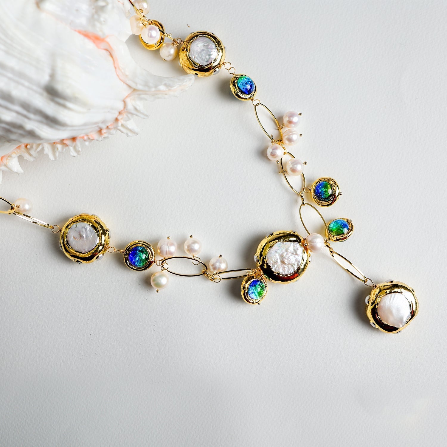 Natural Freshwater Pearl murano glass Necklace