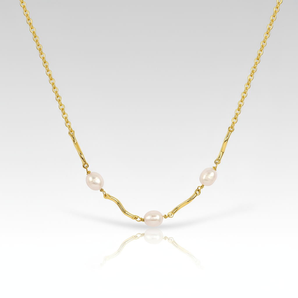 3 Natural White Rice Pearls Choker