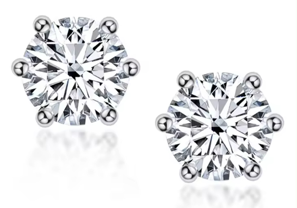 925 Silver 6.5MM 1CT Moissanite Stud Diamond Earrings