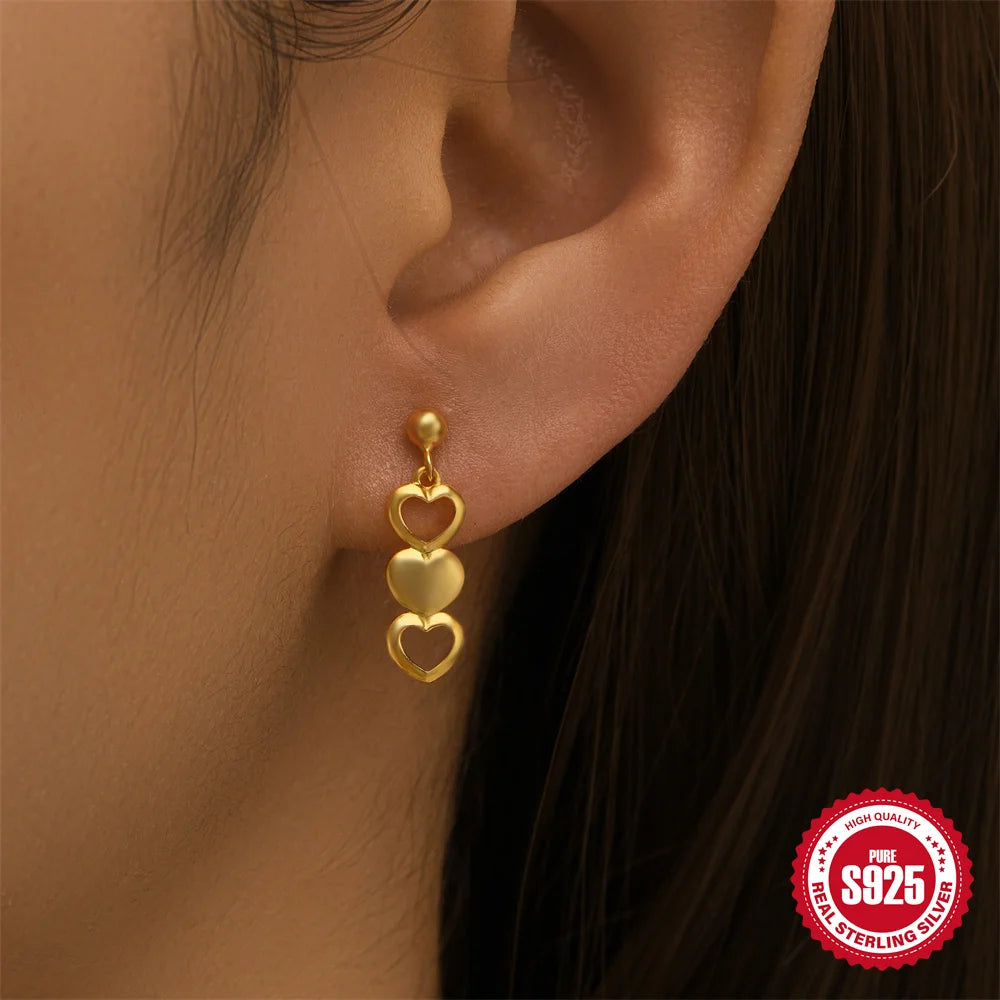 925 Gold Hollow Heart Stud Earrings