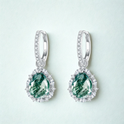 925 Silver 8*10mm Natural Moss Agate Earrings