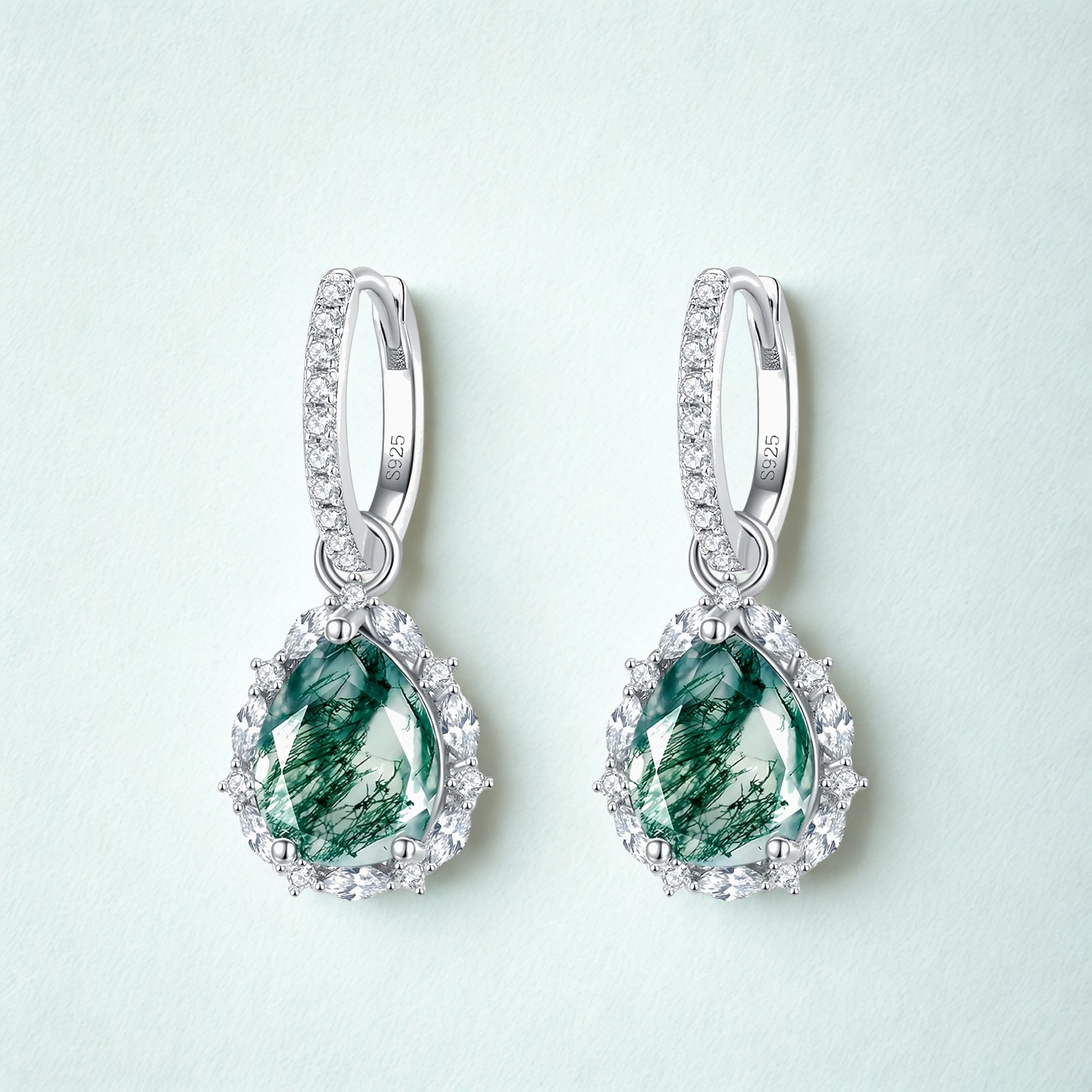 925 Silver 8*10mm Natural Moss Agate Earrings