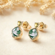 925 Silver Dangle Green Moss Agate Earrings