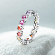 925 Silver  Love Heart Colorful Zircon Rings