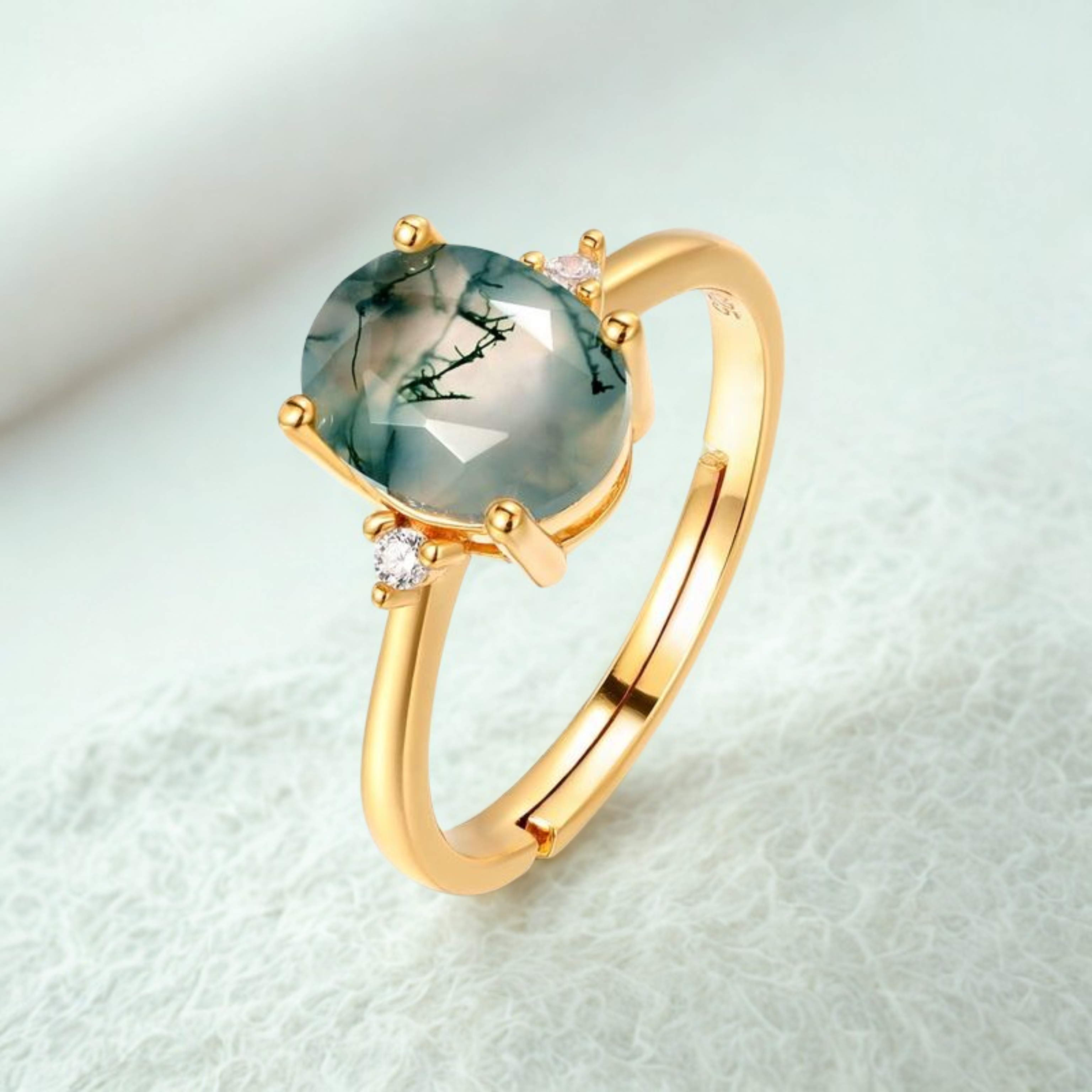 925 Silver Moss Agate  Adjustable Rings
