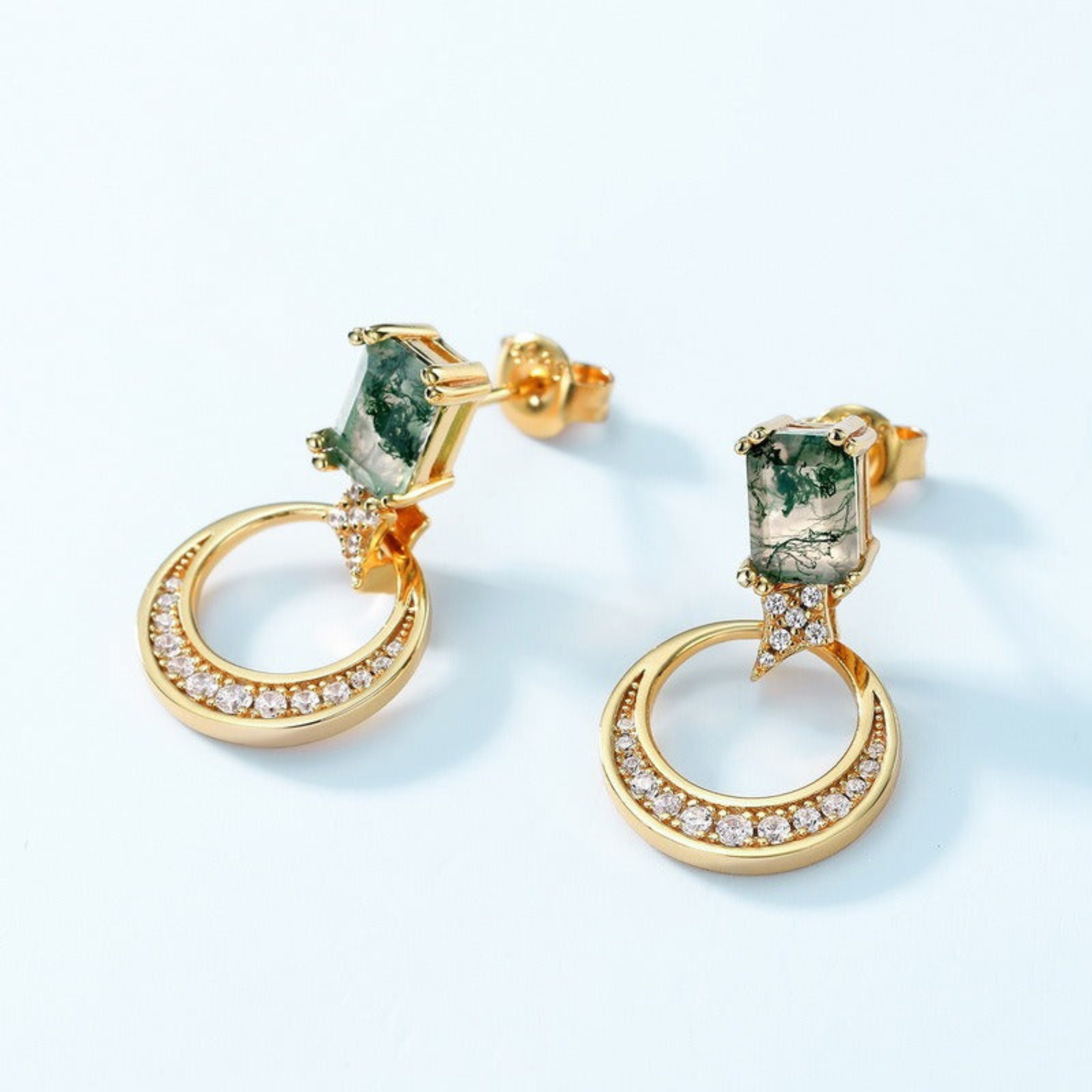 925 Silver Moss Agate Earrings