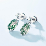 925 Silver Moss Agate Earrings