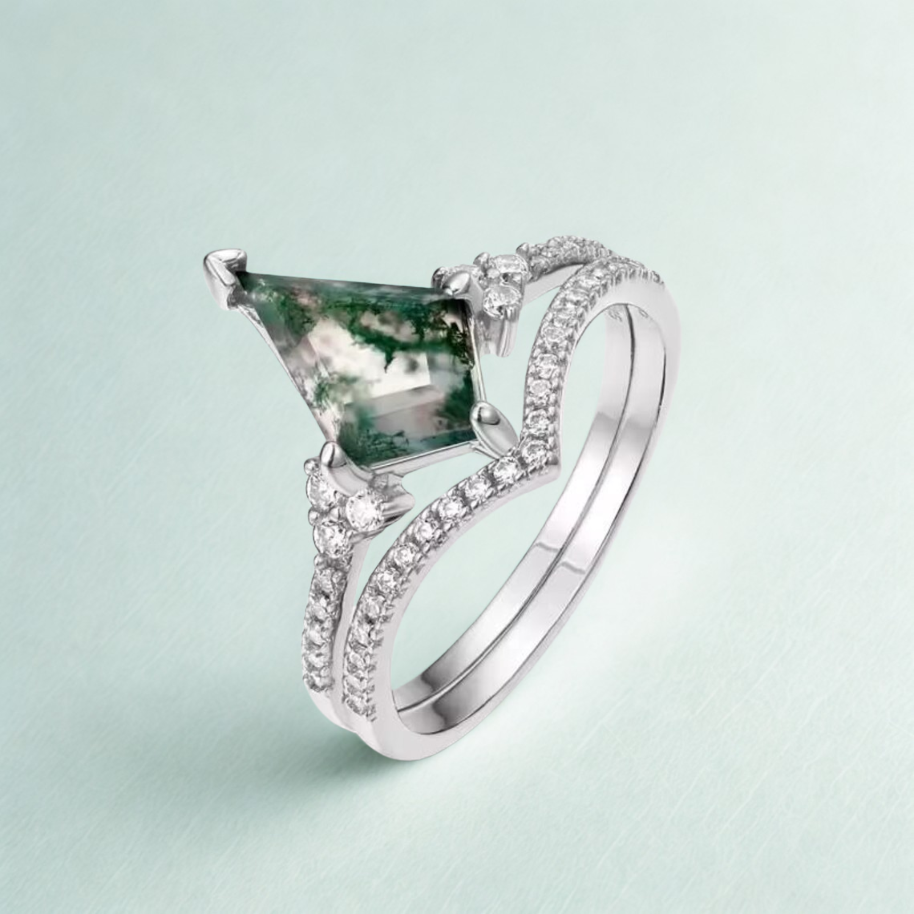 925 Silver Moss Agate Ring